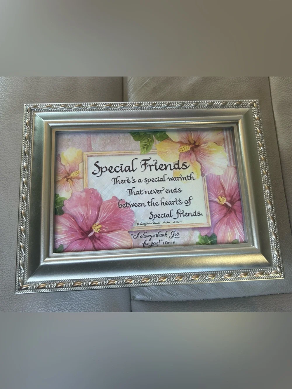 Silver Framed 'Special Friends' Floral music jewelry box
